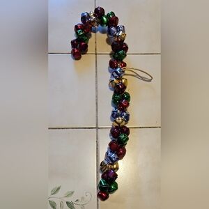 HOLIDAY MULTICOLORED CANDY CANE SLEIGH BELL DECORATION